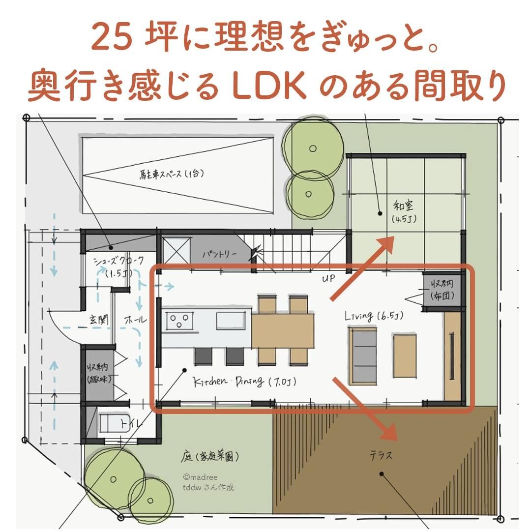 25坪に理想をぎゅっと 奥行き感じるldkのある間取り Folk