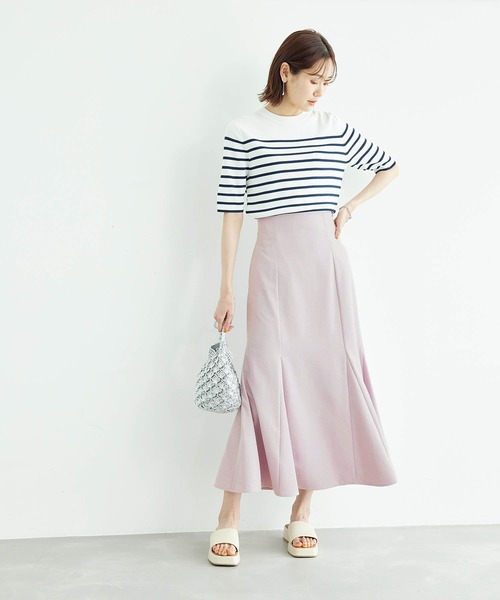 パネルボーダートップス×ロングマーメイドスカート