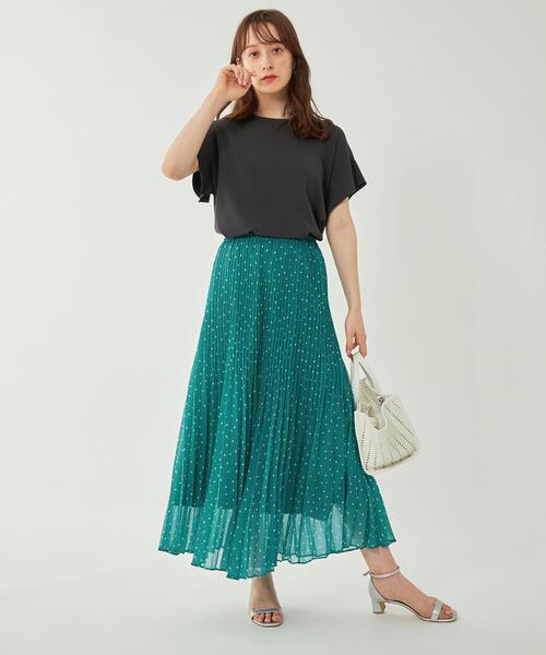 レディーストップス×ドット柄プリーツスカート
