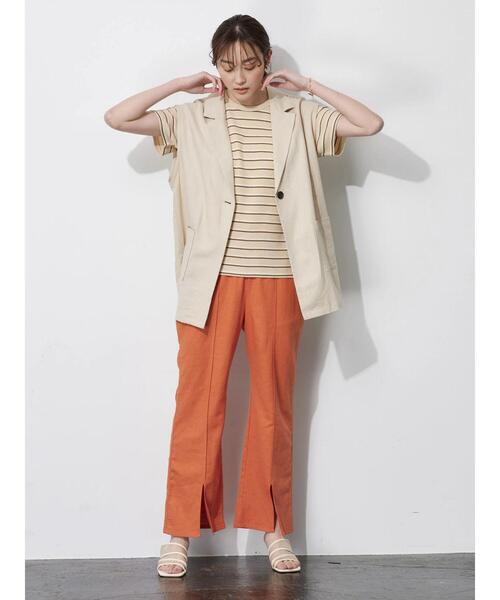 リネンジレジャケット×レディーススリットパンツ