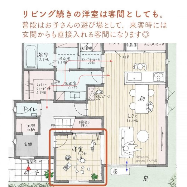 同時帰宅でも混雑知らず。2通りの裏動線がある間取り5