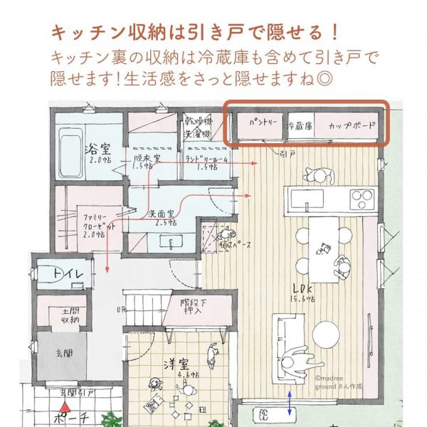 同時帰宅でも混雑知らず。2通りの裏動線がある間取り4