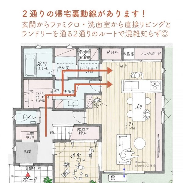 同時帰宅でも混雑知らず。2通りの裏動線がある間取り2