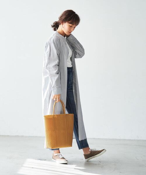 ストライプシャツワンピース×スリムデニム