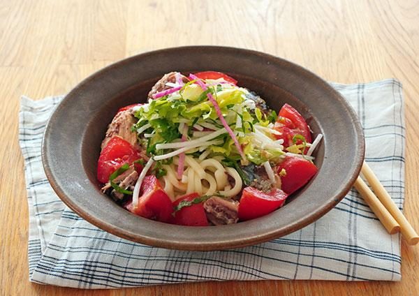 ざく切りトマトとさばの青じそサラダうどん