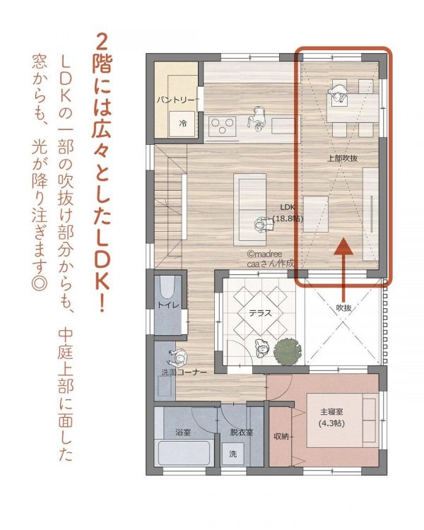 住宅密集地でも光が降り注ぐ！3階建の二世帯間取り。4