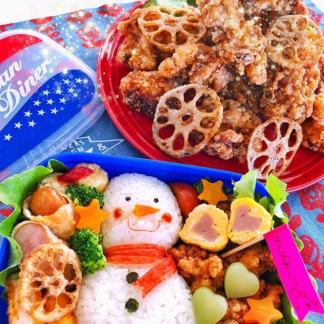 クリスマスには雪だるまの簡単キャラ弁