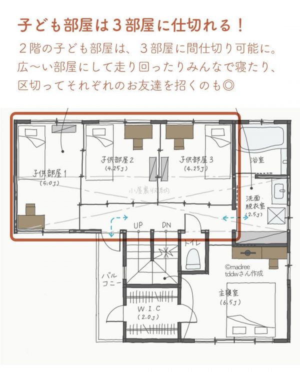 間仕切りでフレキシブルに空間を変化できる家。3