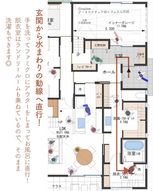 外遊びのあとお風呂とランドリーに直行できる平屋の家2