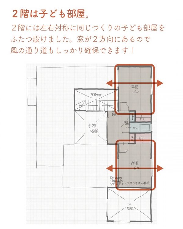 プライベート中庭のある1階完結ほぼ平屋の間取り。5