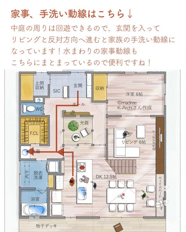 中庭とゾーン分けしたLDKでホテルライクな家4