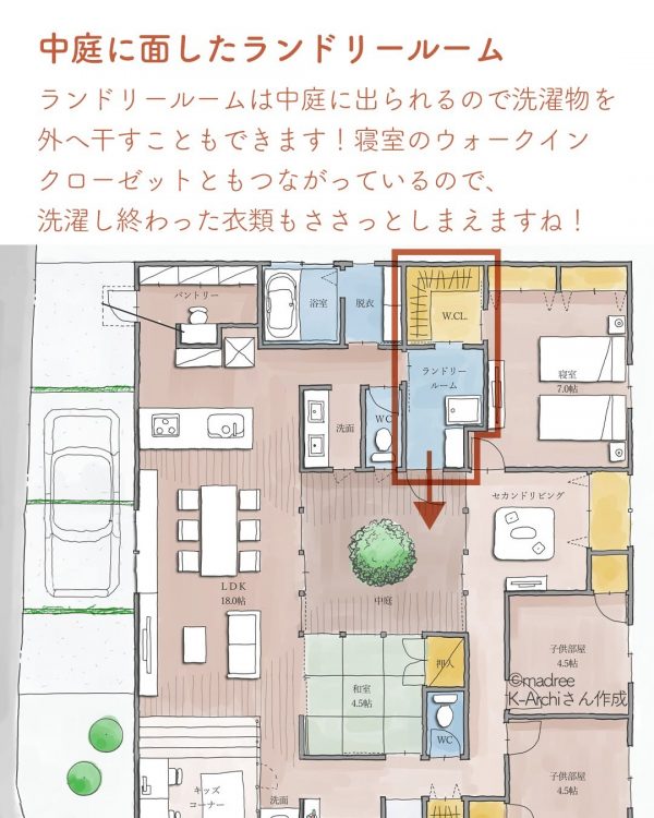 プライベートに配慮した中庭とセカンドリビングのある平屋5