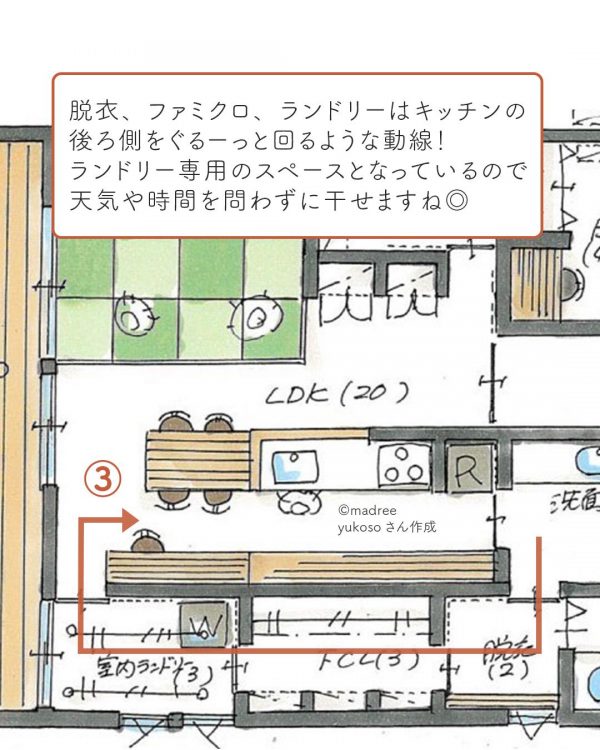 洗面所を起点にぐるっと！回遊できる家事動線のある平屋4