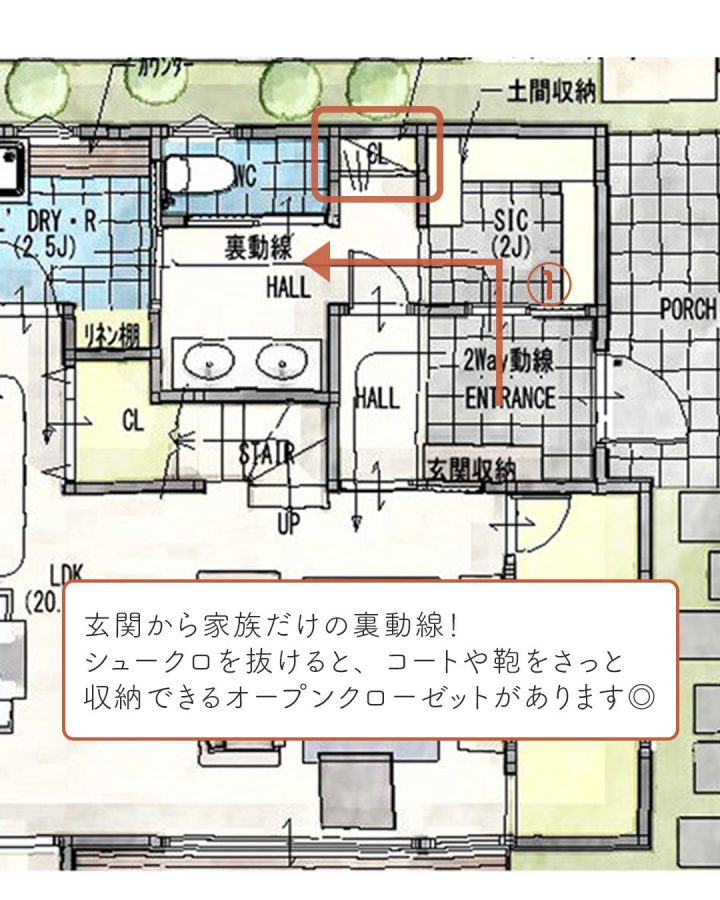 キッチンにつながる裏動線。複数の家事を効率良くこなせる家2